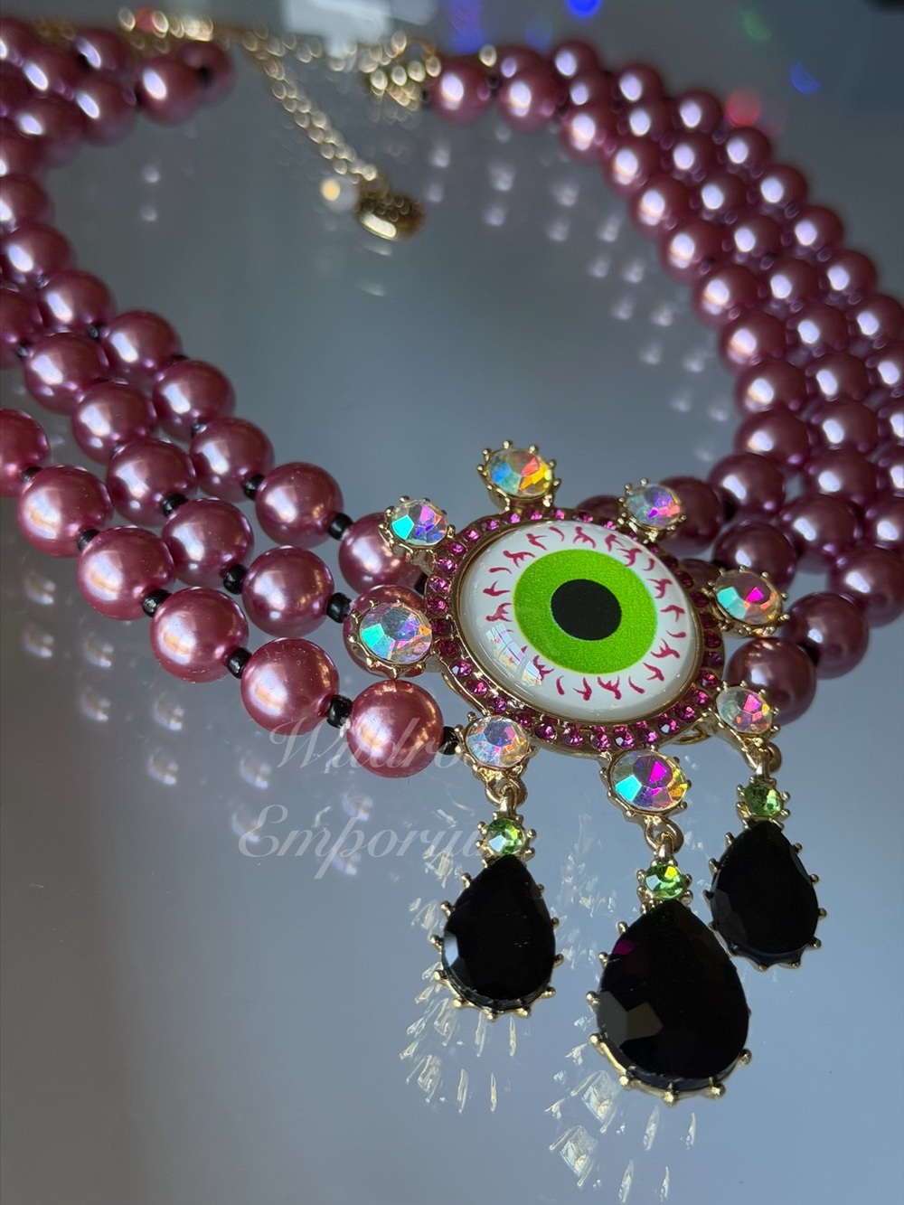 RARE Betsey Johnson evil eye eyeball purple gold tone Halloween Necklace - Picture 5 of 10